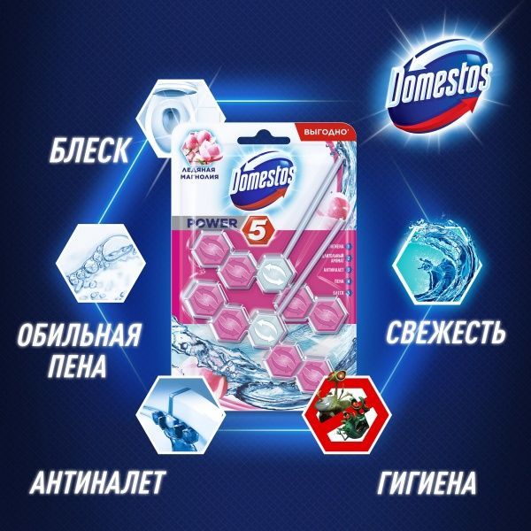Засіб для чищення унітаза Domestos Гігієнічний блок Power 5 крижана магнолія 55 г 