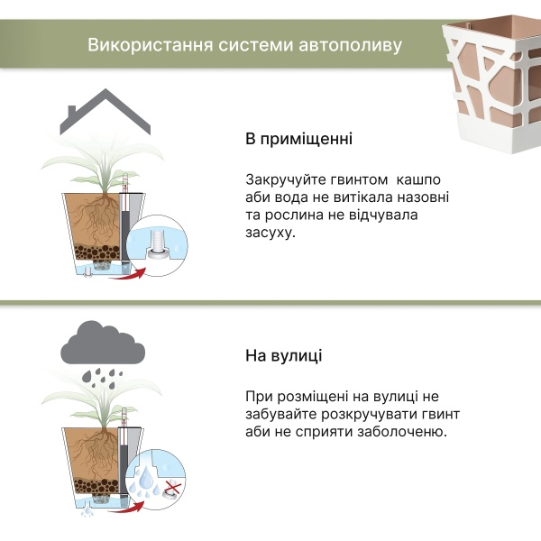Вазон пластиковий Idel Quadro 17 см квадратний 4,3 л коричневий/білий (740026) 