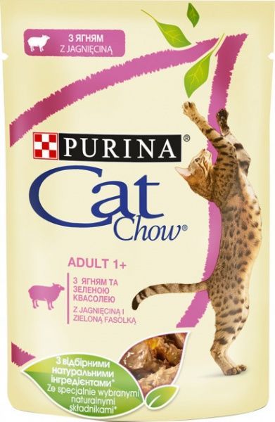 Корм Purina Cat Chow Adult 1+ с ягненком и зеленой фасолью в желе 85 г