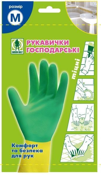 Перчатки латексные Green Belt крепкие р.M 1 пар/уп. зеленые 