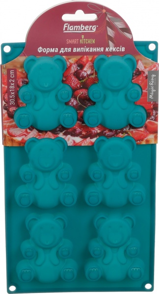Форма для кексів Magic Ring Ведмедики 30.5х18х2 см 6 шт бірюза Flamberg Smart Kitchen
