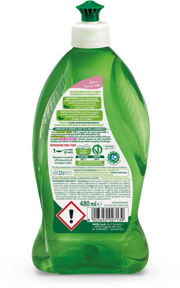 Гель для ручного мытья посуды Winni’s naturel Piatti Lime e Fiori di Mela 0,48л