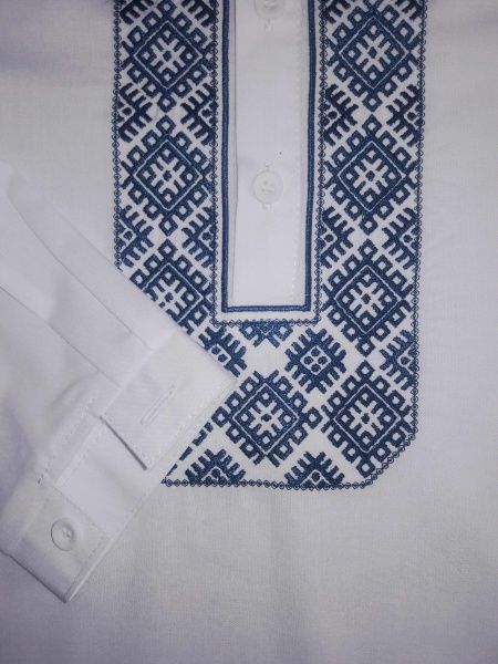 Вышиванка для мальчиков Эдельвика 147-20/09 с синей вышивкой р.140 белый 