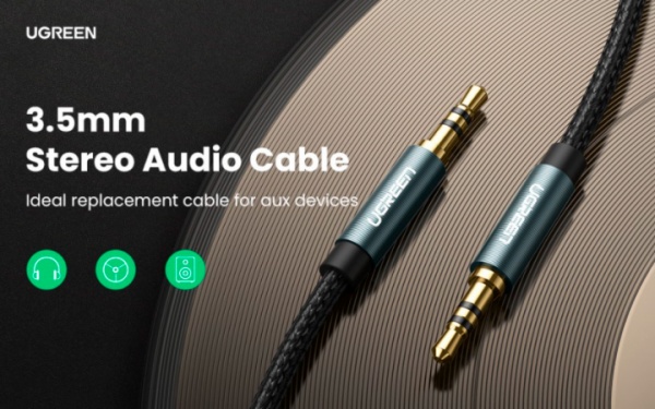 Кабель UGREEN AV112 3.5mm Male to 3.5mm Male Cable Gold Plated Metal Case with Braid 2 м Blue (10687) 