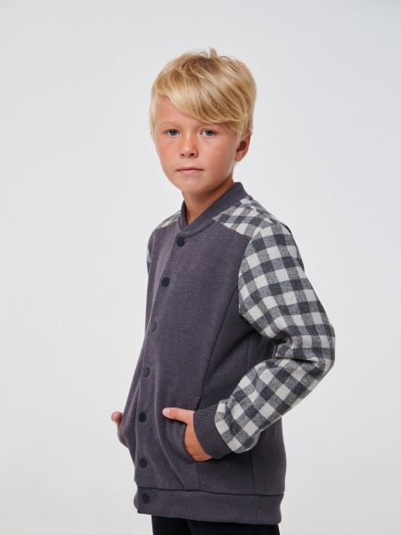 Бомбер для мальчика Smil р.128 серая клетка 116574 