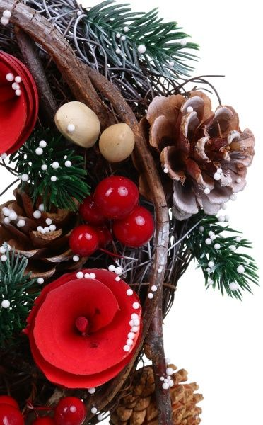 Венок новогодний c шишками, ветками, ягодами и цветами d260 мм EPI-993381 