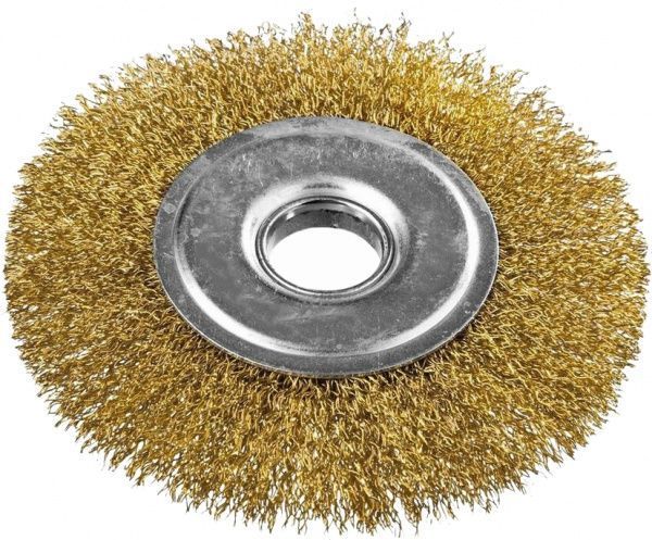 Щітка дискова D125х22,2 мм MasterTool з латунірованного рифленого дроту 19-9112