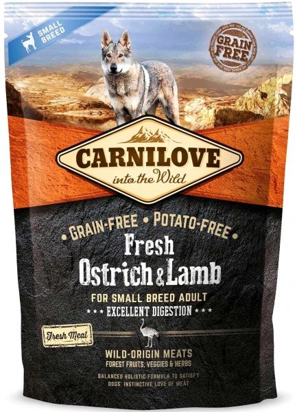 Корм Carnilove сухой для собак мелких пород Fresh, страус и баранины, 1,5 кг