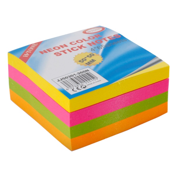 Стикеры 50х50 мм 4 цвета по 65 листов Неон JJ50301-260N H-Tone