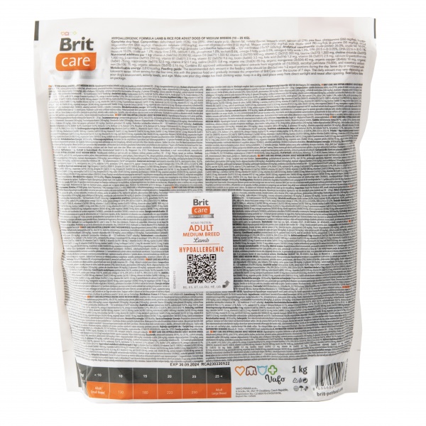 Корм сухий для середніх порід Brit Care гіпоалергенний з ягням 1 кг