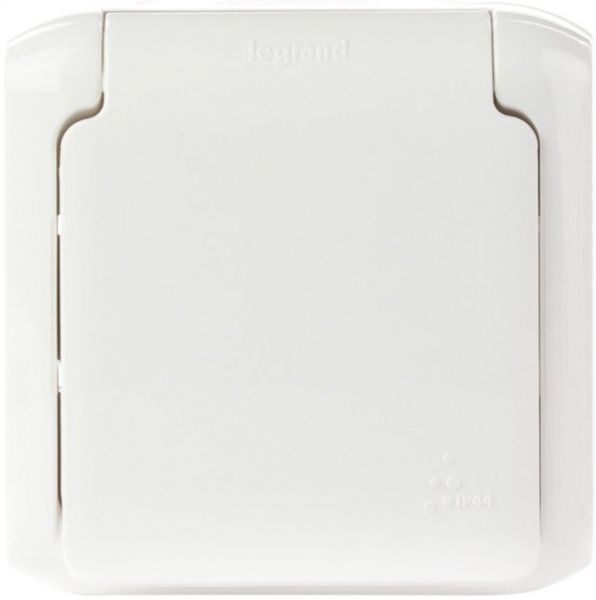 Розетка із заземленням Legrand Quteo 2x2К+З IP44 зі шторками з кришкою білий 782321