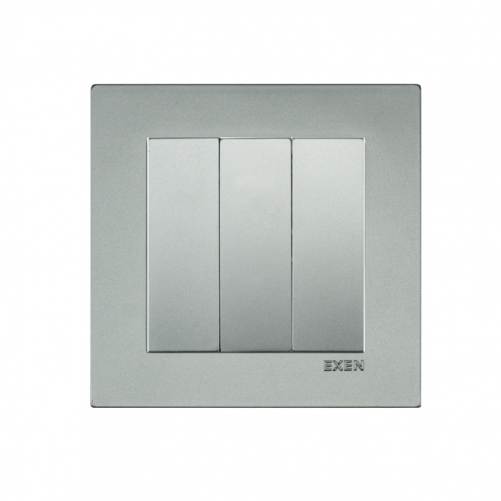 Вимикач кнопковий триклавішний EXEN Karell без підсвітки срібло 290-001002-213
