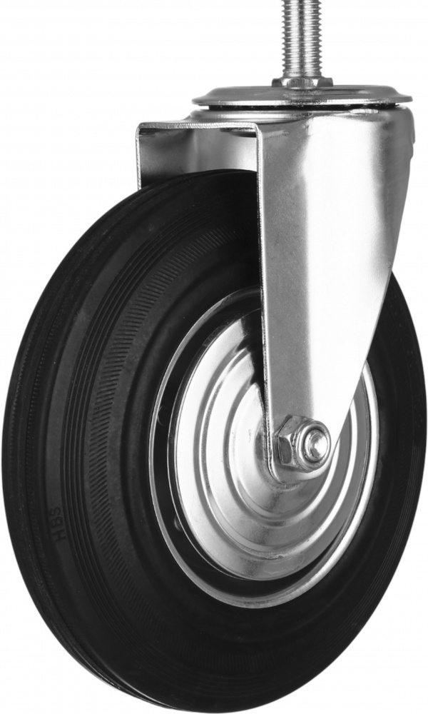 Колесо d200 мм резиновое поворотное с резьбовым штырем M16
