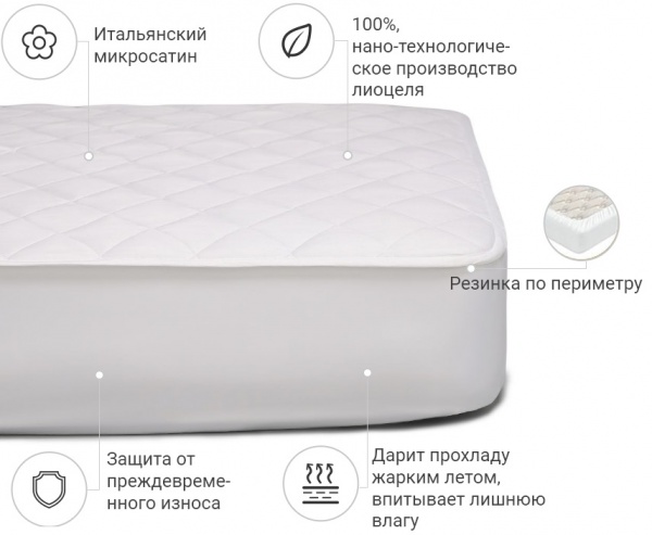 Наматрацник MirSon Стандарт Тенсель (Modal) 306 звичайний з резинкою по периметру 26х180x190 см 2200000382931 