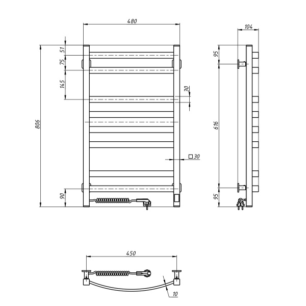 Рушникосушарка електрична NAVIN Avalon 480х800 Sensor ліва чорний муар (12-203153-4880) 