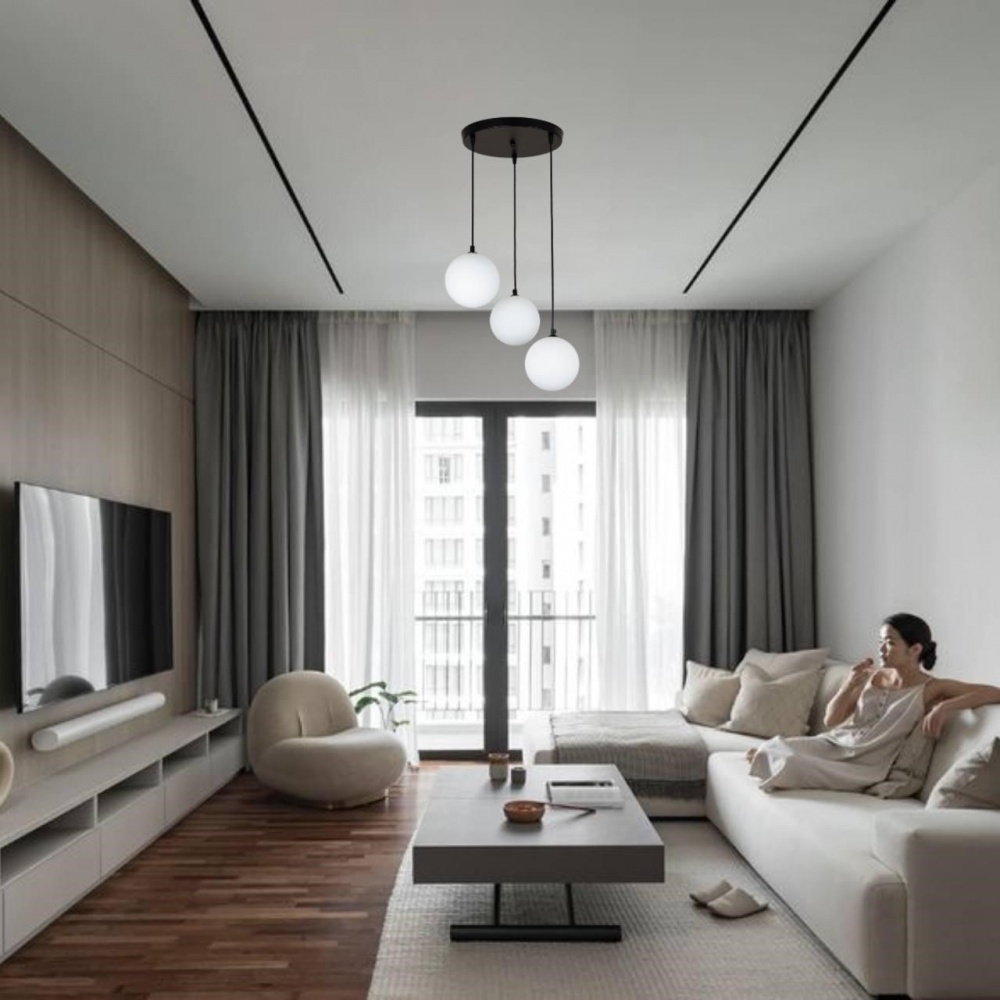 Люстра підвісна Геотон MILK-3MR 3x40 Вт E27 чорно-білий 49658