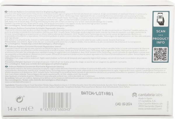 Концентрат Cantabria Labs регенерирующий омолаживающий с витамином С 1 мл 14 шт.
