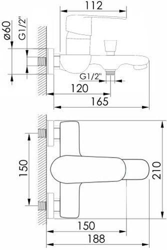 Смеситель для кухни Imprese SAFIR хром 35 мм настенный