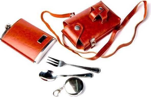 Фляга в чехле с вилкой ложкой и сложным стаканчиком в чехле PT-9-B