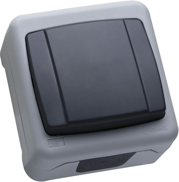 Вимикач одноклавішний Makel без підсвітки 10 А 250В сірий 36064001