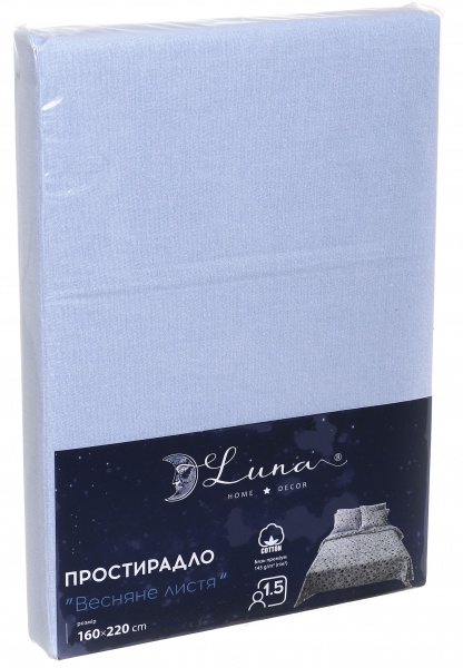 Простирадло 1,5 Basic Весняне листя преміум 160x220 см блакитний Luna 