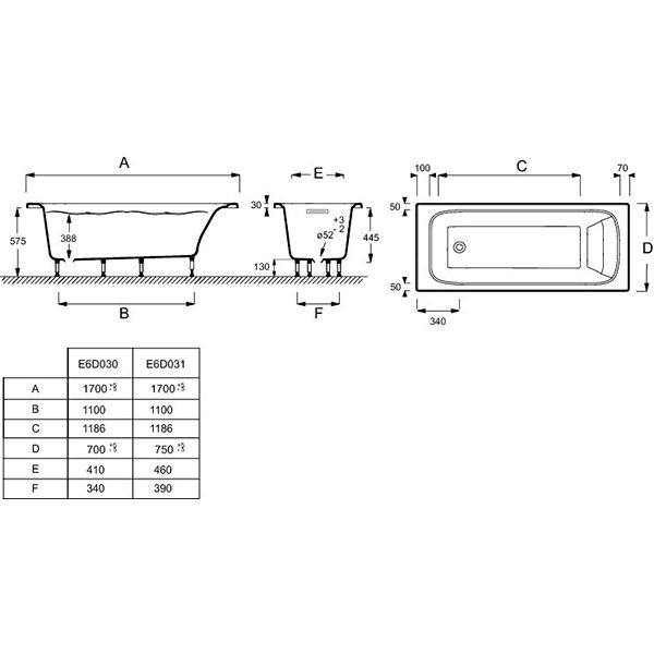 Ванна акрилова Jacob Delafon Elite 170x70