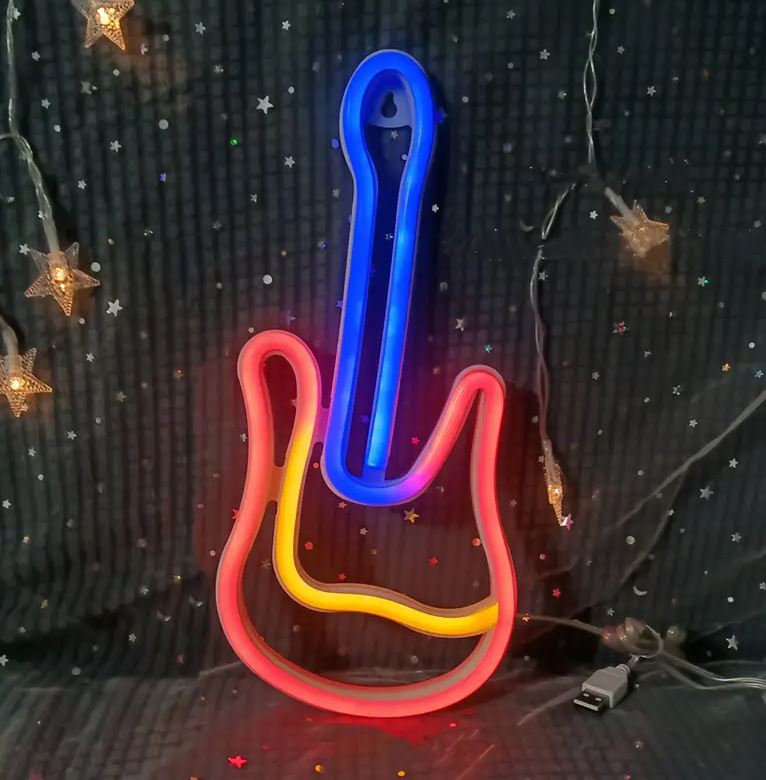 Неоновая вывеска Luna LUDS-NEO-58 Гитара теплый белый/голубой/розовый/зеленый