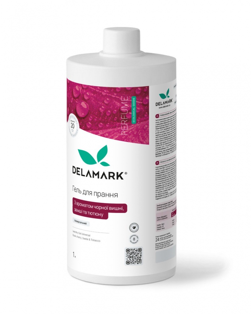 Гель для машинной и ручной стирки DeLaMark с ароматом черной вишни, замши и табака 1 л
