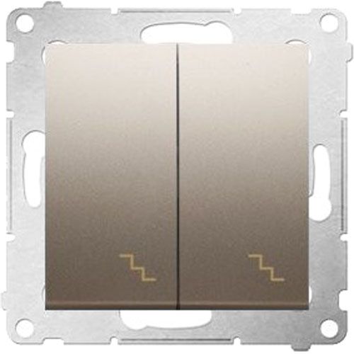 Вимикач прохідний двоклавішний Simon Premium без підсвітки 10 А 250В золотистий DW6/2.01/44