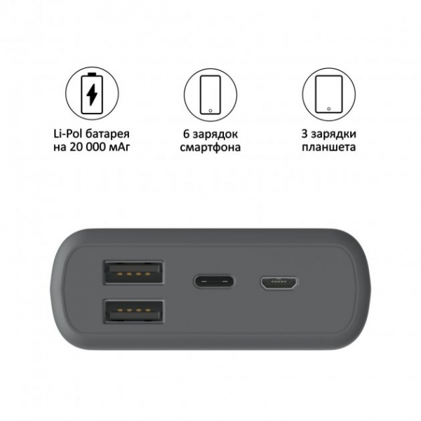 Внешний аккумулятор (Powerbank) Hama Supreme 20HD 20000 m/Ah grey (187292) 
