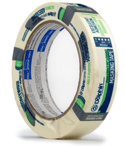 Лента малярная Blue Dolphin MT-627 сильная адгезия белая/желтая 25 мм x 50 м