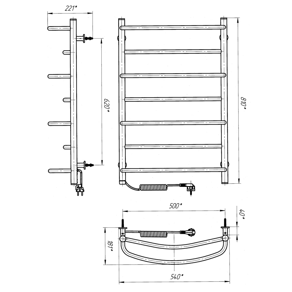 Рушникосушарка електрична Evro-Termo Тенет ЧФЧ7 500 х 800 Електро Ліве підключення S3