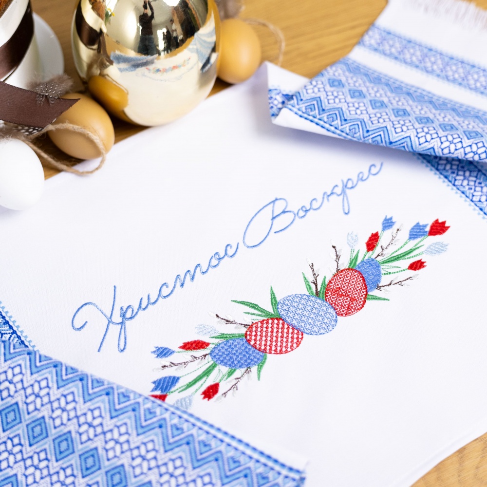 Полотенце пасхальное 707-25/00 33x83 см Эдельвика белый/голубой