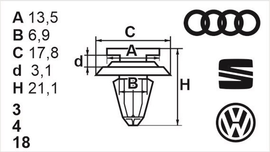 Клипса нажимная внутренняя (обшивка, обшивка дверей) Romix (11453)