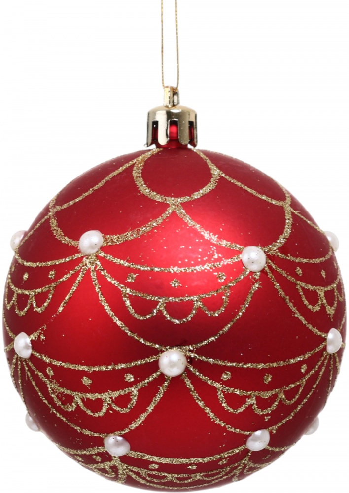 Набор елочных шаров Орнамент красный матовый d 80 мм 6 шт./уп.