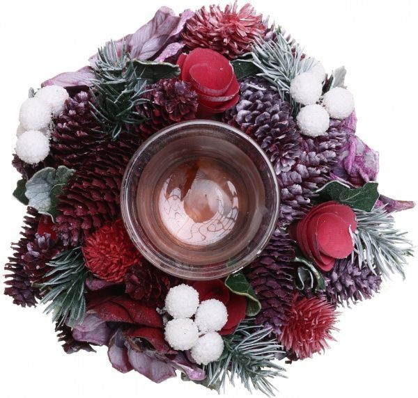 Вінок-свічник з шишками і сухоцвітами на 1 свічку 17х17х8 см 