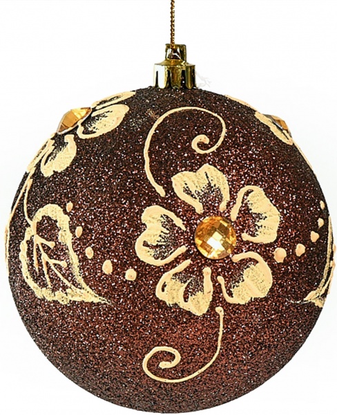 Куля новорічна Квіточки 60 мм коричневий 5936