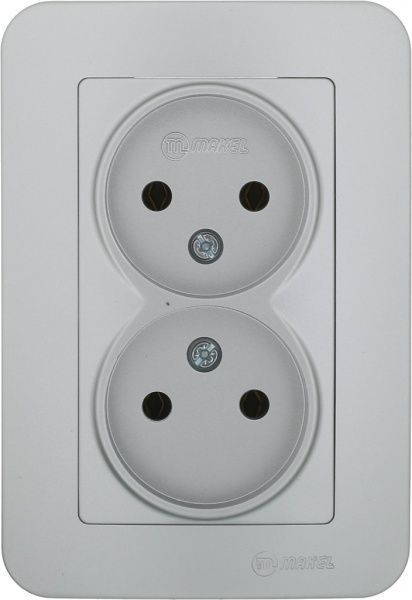 Розетка двойная без заземления Makel Lillium Natural без шторок без крышки серебристый