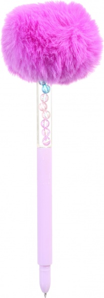 Ручка кулькова Пухнастий помпон з перлинами рожева 