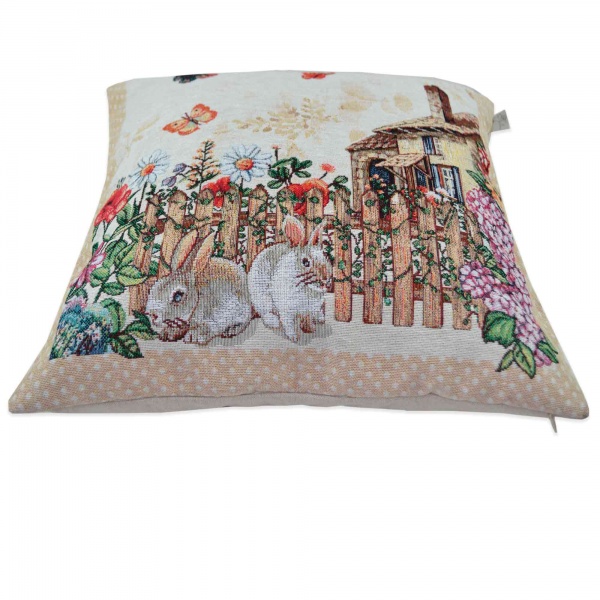 Подушка декоративная Alicia домик и кролики 45x45 см 1001 Бежевая Прованс 