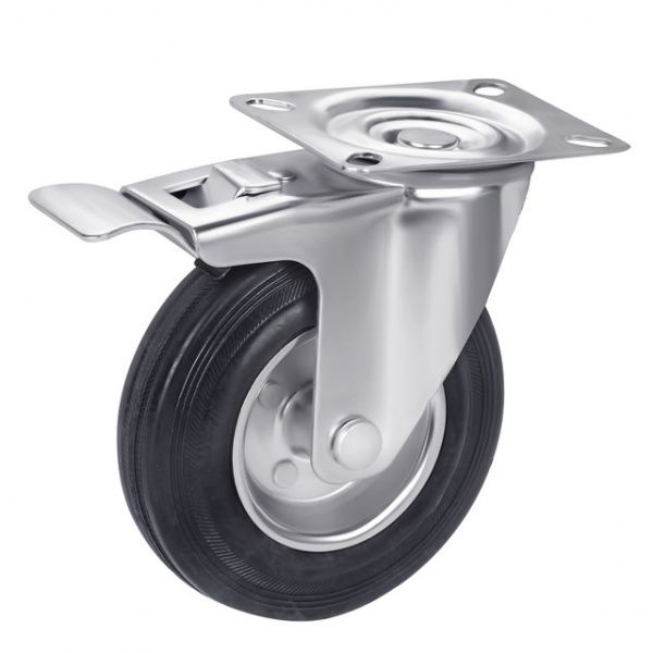 Колесо черная резина/сталь с поворотной площадкой d125 мм Rader