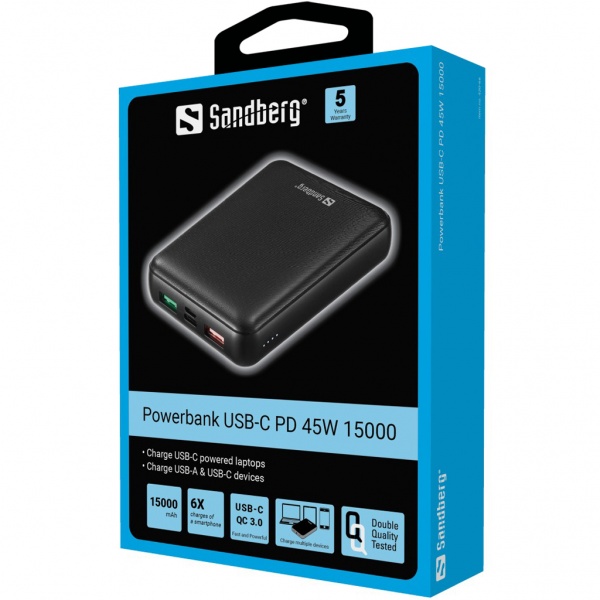 Универсальная мобильная батарея Sandberg 15000 mAh black (420-66) 