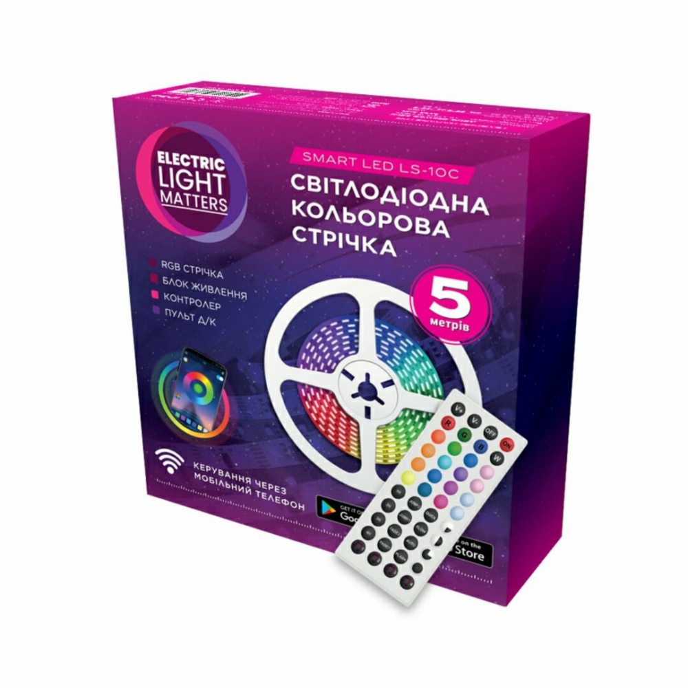 Розумна світлодіодна стрічка ELM SMD 5050 30LED 5 м 10 Вт IP20 12 В різнокольоровий (RGB) 19-0015