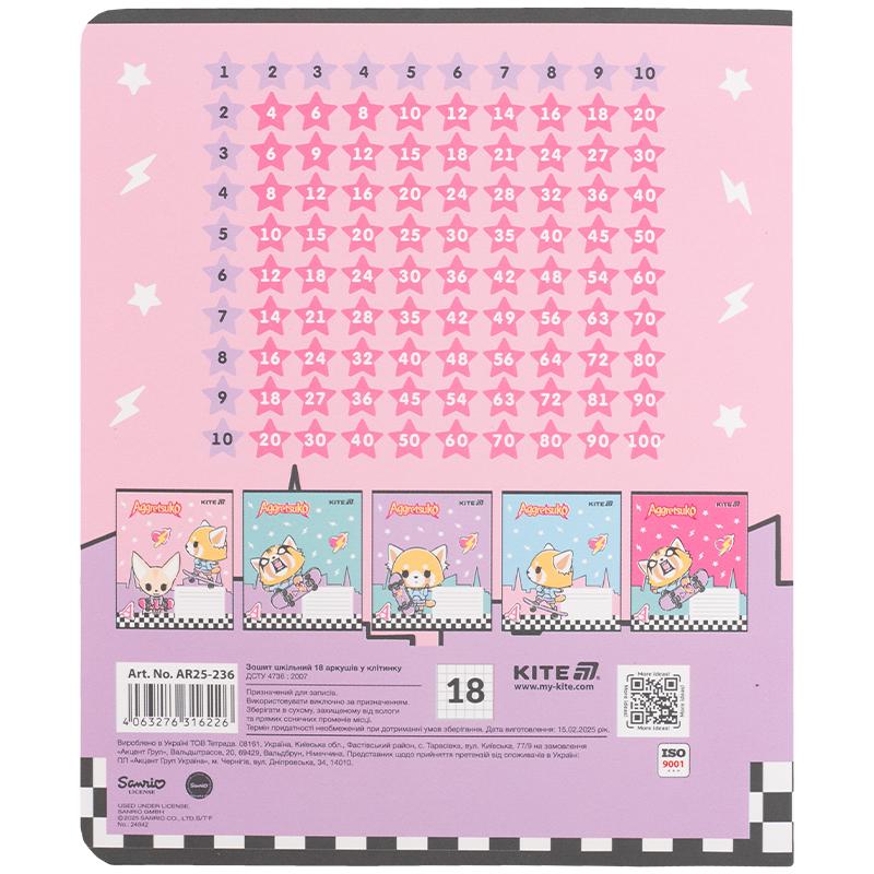 Тетрадь школьная 18 лист. клетка Aggretsuko KITE