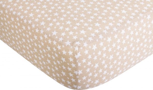 Простынь на резинке трикотажная Звезды 90x200 см бежевый с принтом Homeline 