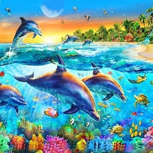 Набір для творчості зі стразами на підрамнику Дельфіни 30x30 см Діамантові ручки 