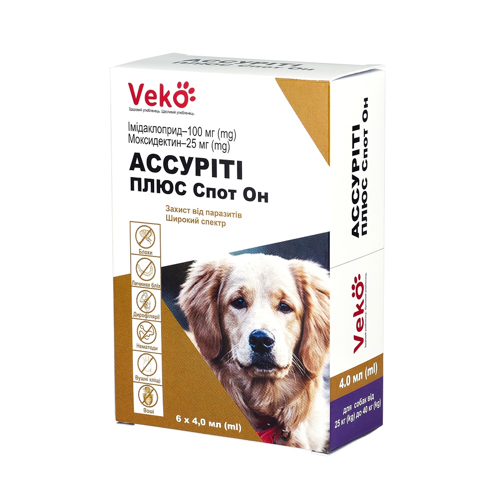 Капли противопаразитарные VEKO Ассуріті Плюс Спот Он для собак 25-40 кг
