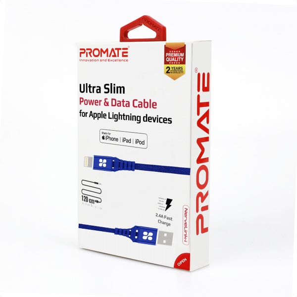 Кабель Promate NerveLink-I USB-Lightning 2.4А 1,2 м синій (nervelink-i.blue) 