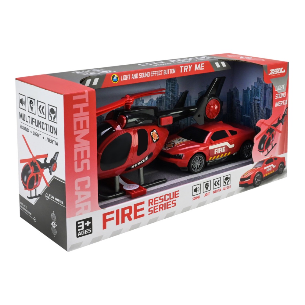 Ігровий набір транспорту Shantou Пожежні службі, вертоліт та машинка JP588-84A