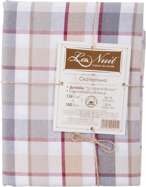 Скатертина Scotland Green коричнева клітинка 136x180 см коричневий La Nuit 